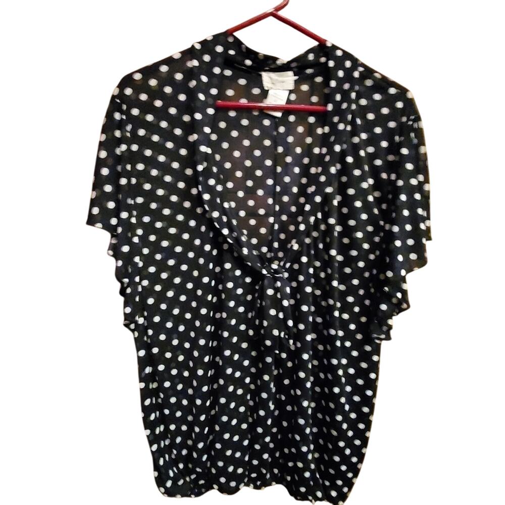 Lashes Women's Semi Sheer Polka Dot Elastic Waist Tie Accent Blouse Plus 3X